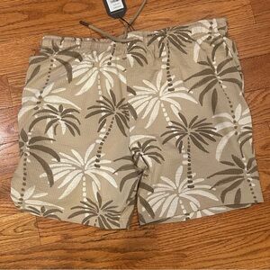 NWT Ben Sherman O Men’s xl Cotton Shorts Tan/White Drawstring Elastic Pockets